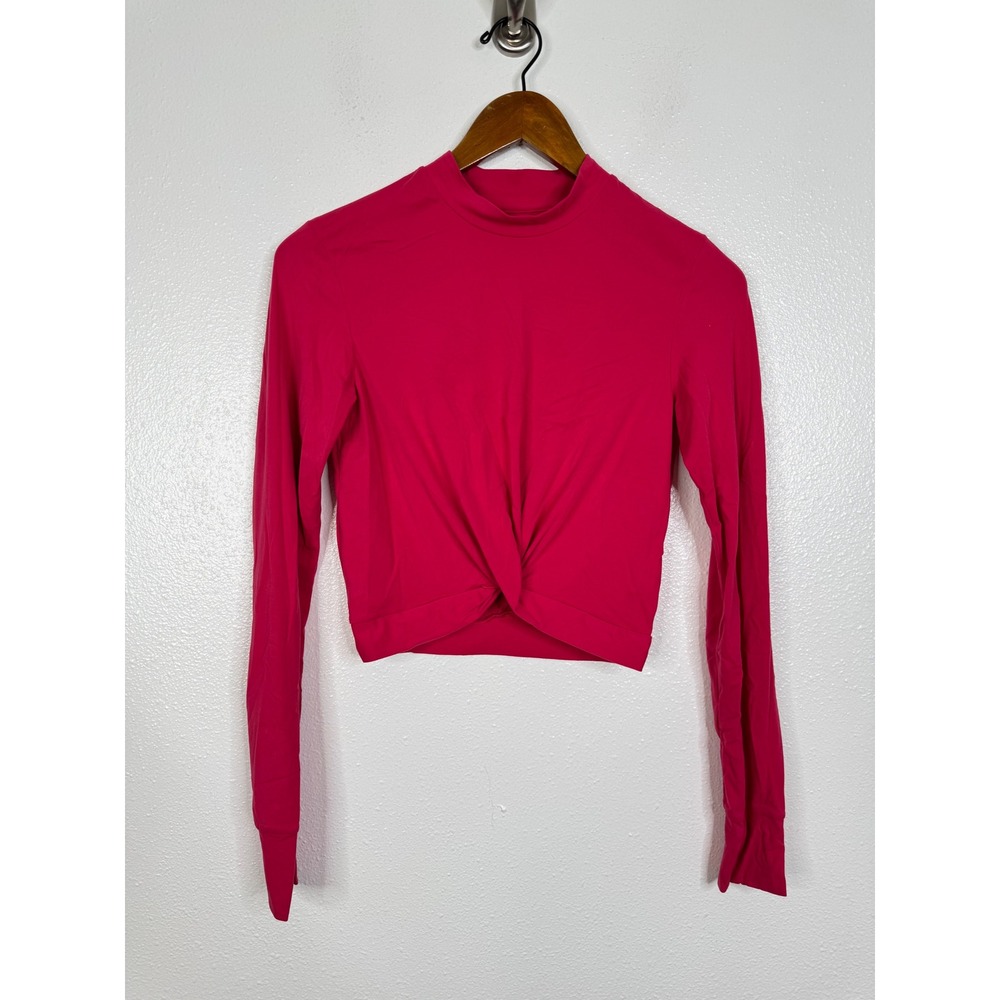Buffbunny Collection Pink Twist Front Mock Neck Long Sleeve Crop Top Small